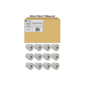 G&G Etikettenrollen für Etikettendrucker ersetzt Zebra 800264-155 weiß, 102,0 x 38,0 mm, 12 x 1790 Etiketten
