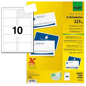 SIGEL Visitenkarten LP850 satiniert weiß 225 g/qm, 100 St.