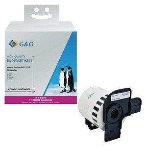 G&G Etikettenrollen für Etikettendrucker ersetzt brother DK-22212 weiß, 62,0 mm x 15,24 m, 1 x