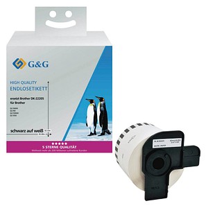 G&G Endlospapierrolle für Etikettendrucker ersetzt brother DK-22205 weiß, 62,0 mm, 1 x