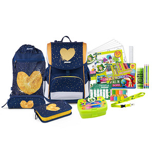 JOLLY Schulranzen-Set ERGONOMIC FLEXY Kunstfaser blau/gold