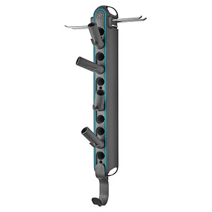 GARDENA Wandhalterung combisystem grau, blau, vier Gerätehaltern ausgestattet, inklusive eines kleinen Hakens zum Aufhängen von Scheren oder Kleingeräten. Die Gerätehalter sind flexibel sowie frei steckbar