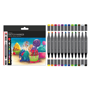 Marabu GRAPHIX SUGARHOLIC Permanentmarker-Set farbsortiert 1,0 - 7,0 mm, 12 St.