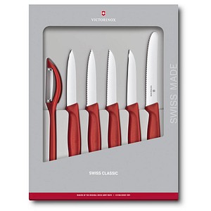 VICTORINOX Küchenmesser + Sparschäler Swiss Classic silber, rot, 1 Set