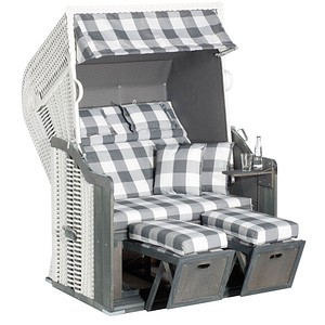 Sunny Smart® Strandkorb Rustikal 255 Plus hellgrau, weiß, dunkelgrau, weiß Kunststoff, Holz, 9-teilig