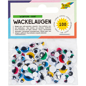 folia Wackelaugen mehrfarbig mit Wimpern farbig sortiert Ø unterschiedlich mm, 100 St.