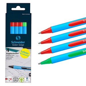 Schneider Kugelschreiber Slider Edge XB Lehrerkorrekturset hellblau/dunkelblau, Schreibfarbe: farbsortiert, 4 St.