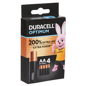 DURACELL Batterien Optimum Alkali-Mangan Mignon AA 1,5 V, 4 St.