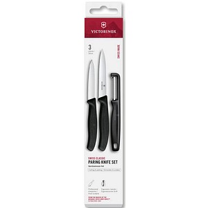 VICTORINOX Küchenmesser + Sparschäler Swiss Classic silber, schwarz glatt, Klinge: 8,0 cm, 1 Set