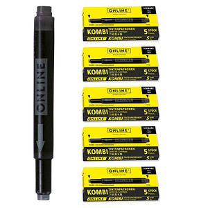 ONLINE® Kombi Tintenpatronen für Füller schwarz 25 St.