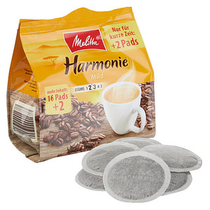 Melitta Harmonie Kaffeepads, Arabica- und Robustabohnen mild, 16 Pads
