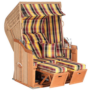Sunny Smart® Strandkorb Rustikal 250 Plus braun, beige gestreift, dunkelgrün, beige Kunststoff, Holz, 9-teilig