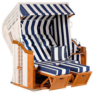 Sunny Smart® Strandkorb Rustikal 250XL Plus blau, weiß, gestreift, weiß Kunststoff, Holz, 9-teilig