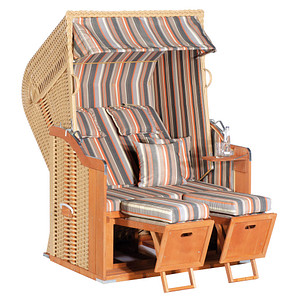 Sunny Smart® Strandkorb Rustikal 250 Plus beige gestreift, weiß, grau, beige Kunststoff, Holz, 9-teilig