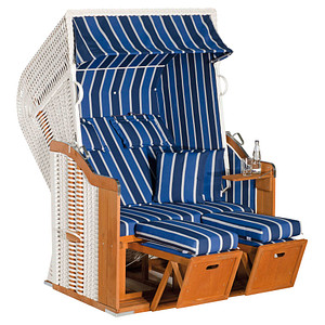 Sunny Smart® Strandkorb Rustikal 250 Plus blau, dunkelblau, gestreift, weiß, weiß Kunststoff, Holz, 9-teilig