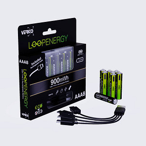 VERICO USB-Akkus mit Ladekabel LoopEnergy AAA900 Li-Ion Micro AAA 600 mAh, 8 St.