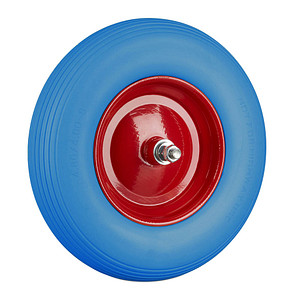 relaxdays Schubkarrenrad Vollgummi blau Stahl Felgen, Achse 2,0 cm