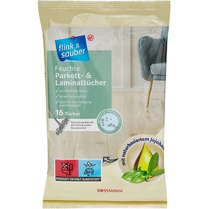 flink & sauber Parkett & Laminat Feuchte Bodentücher Mikrofaser, 16 Tücher