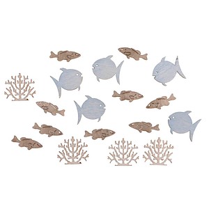 Rayher Holz-Streudeko grau/natur Fische und Korallen, 20 St.