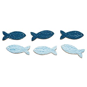 Rayher Holz-Streudeko hellblau/dunkelblau Fische mit Klebepunkte, 8 St.
