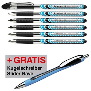 AKTION: Schneider Kugelschreiber Slider Basic schwarz/transparent, Schreibfarbe: schwarz, 6 St. + GRATIS Slider Kugelschreiber Rave XB, schwarz