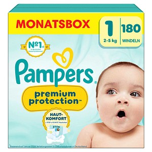 Pampers® Windeln Monatsbox premium protection™ Größe Gr.1 (2-5 kg) für Neugeborene, 180 St.