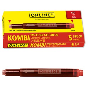 ONLINE® Tintenpatronen für Füller 17307/12 rot, 5 St.