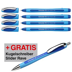 AKTION: Schneider Kugelschreiber Slider Memo hellblau/dunkelblau, Schreibfarbe: blau, 4 St. + GRATIS Schneider Kugelschreiber Slider Rave XB blau