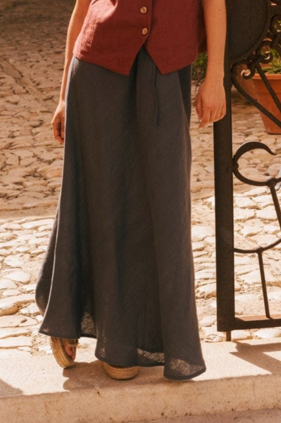AmourLinen Damen vegan Rockslip Ciara Holzkohle
