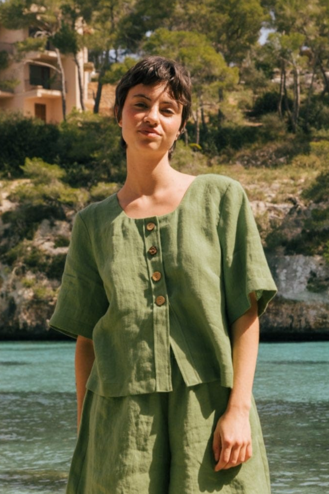 AmourLinen Damen vegan Top Maeve Matcha Grün