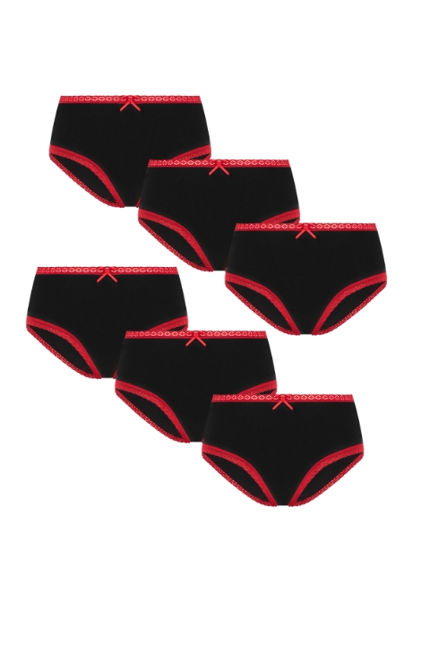 Albero Natur Damen vegan Multipack 6x Slips Hipster Mit Spitze Schwarz/Rot