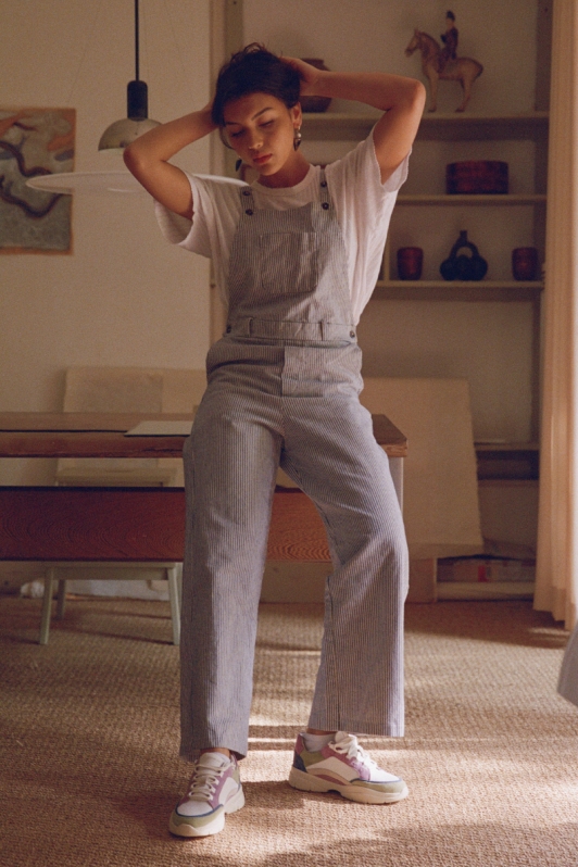 NÃ©nÃ©s Damen vegan Latzhose Violaine Streifen Blau