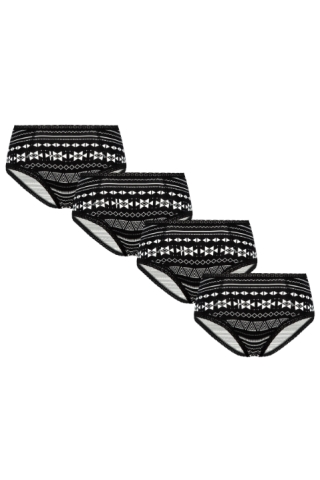 Albero Natur Damen vegan Multipack 4x Slips Hipster Mit Spitze Geometrisch Schwarz & WeiÃŸ