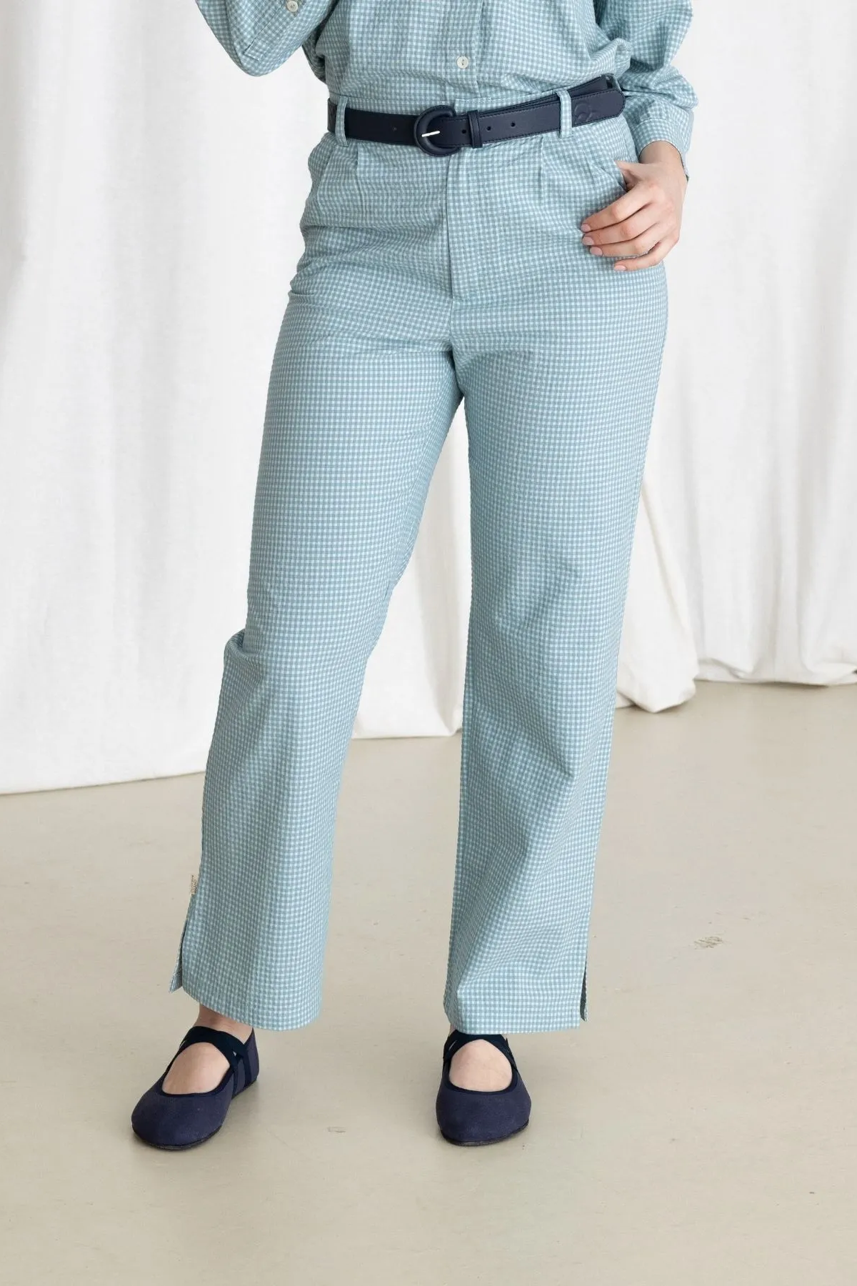 Clotsy Damen vegan Hose Vichy Aquamarin