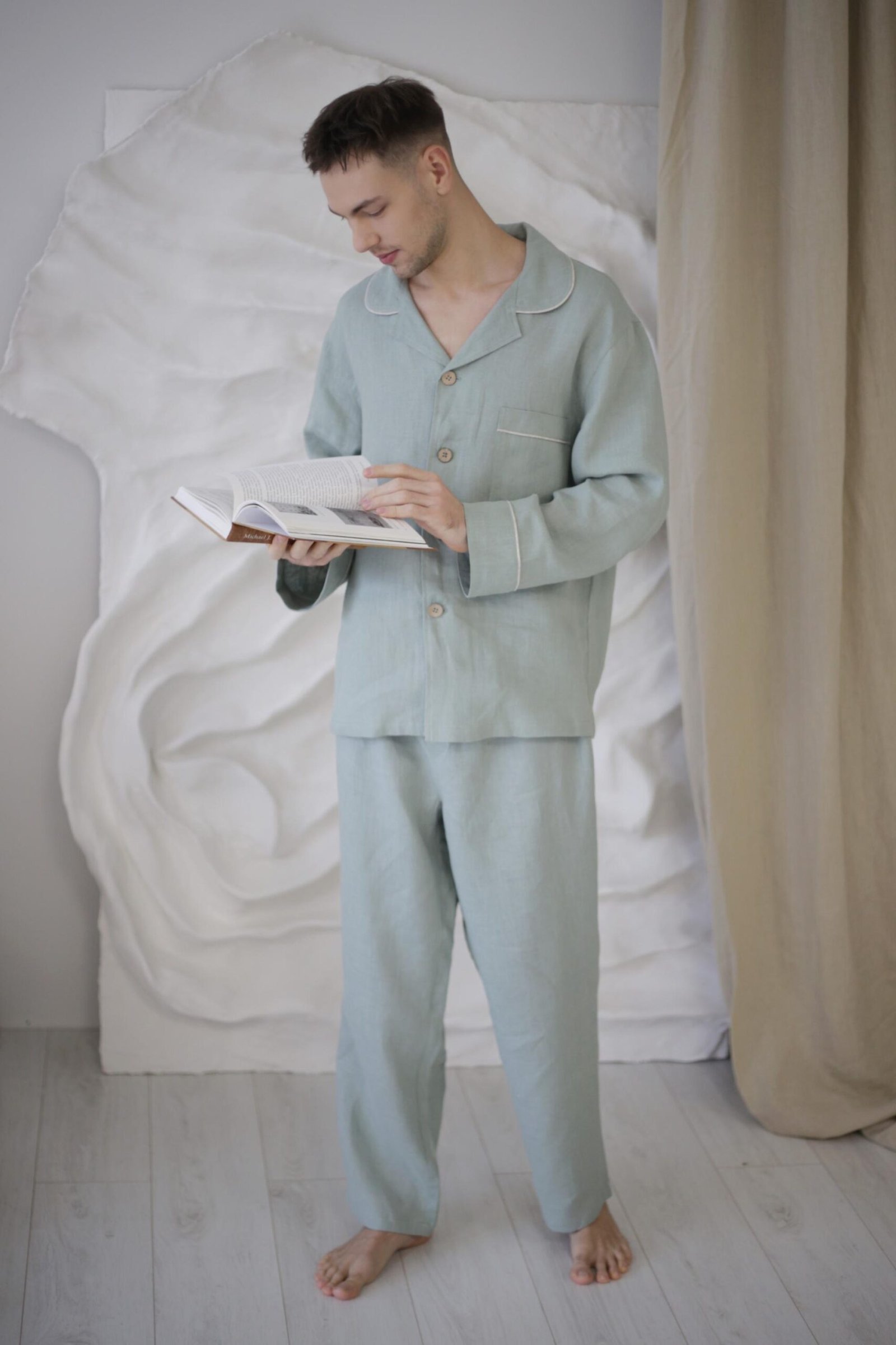 Amber Linen Herren vegan Pyjama Set Kanada Salbei Grün