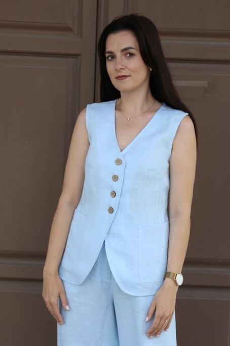 Amber Linen Damen vegan Weste Java Himmelblau