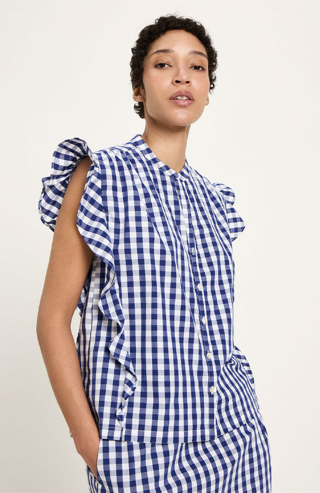 Lanius Damen vegan Bluse Vichy Check Marineblau/WeiÃŸ