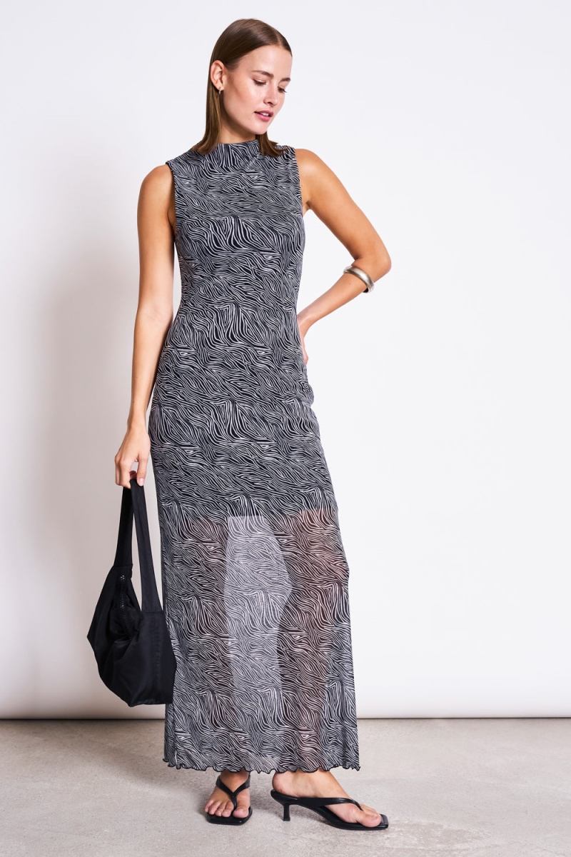 JAN 'N JUNE Damen vegan Maxikleid Mesh Culex Zebra Print