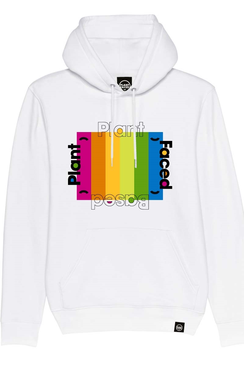Plant Faced Clothing Damen vegan Hoodie Plant Based Rainbow WeiÃŸ