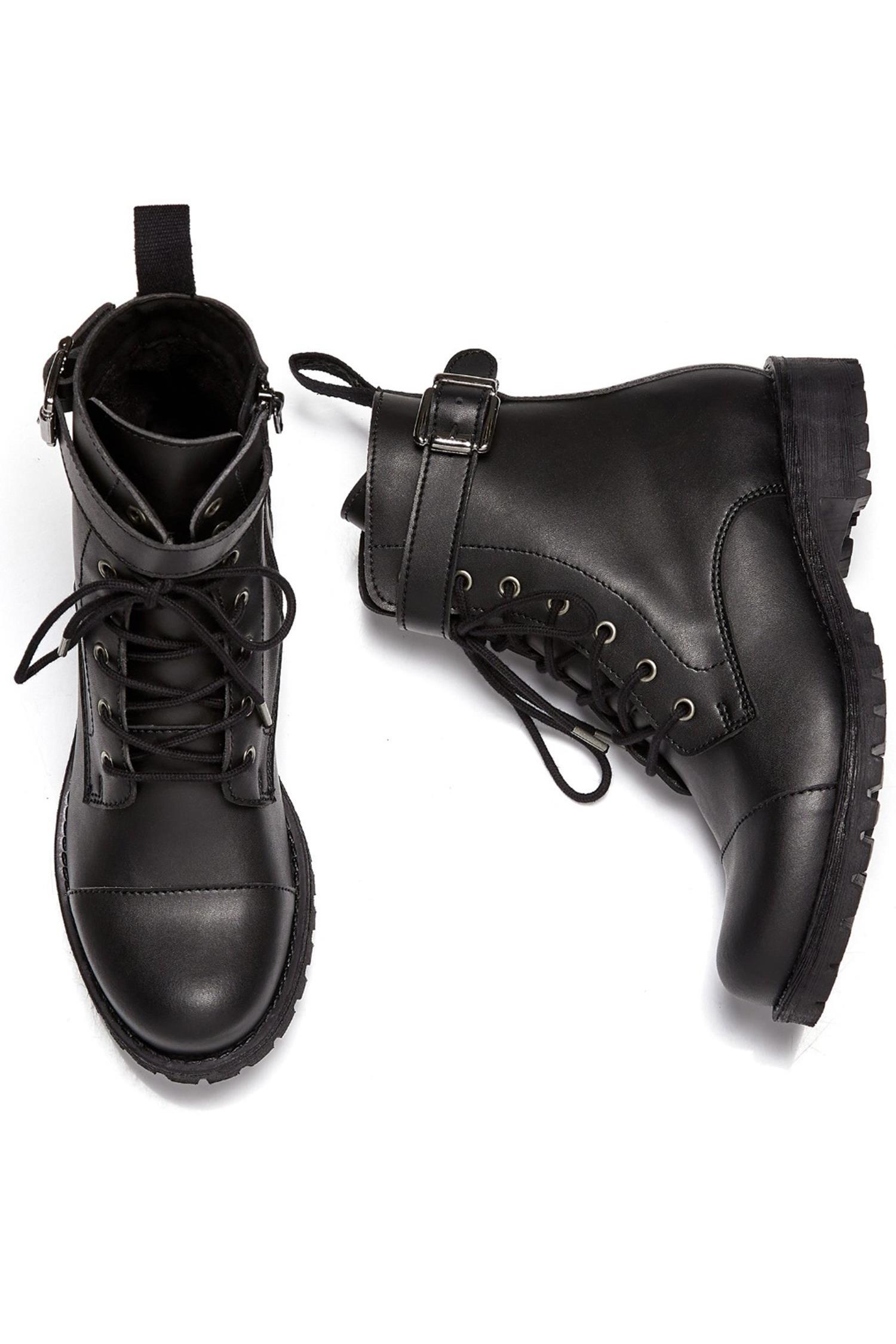 Will's Vegan Store Damen vegan Stiefel Schnallen Work Schwarz