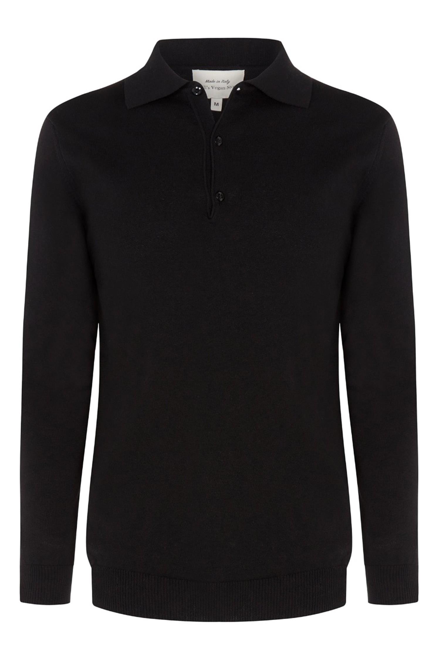 Will's Vegan Store Herren vegan Polo Longsleeve Recycled Schwarz