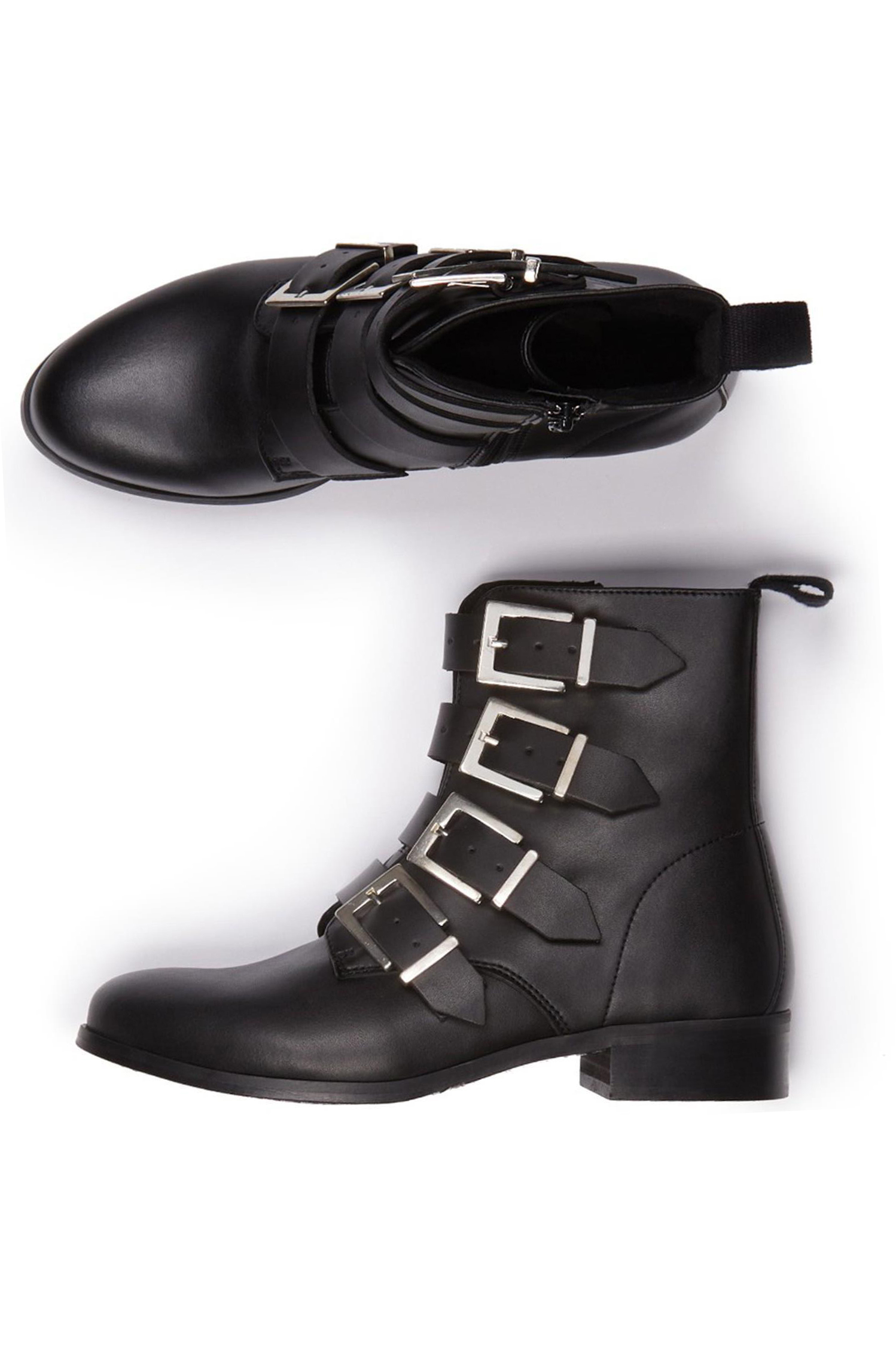 Will's Vegan Store Damen vegan Biker Boots 4 Strap Schwarz