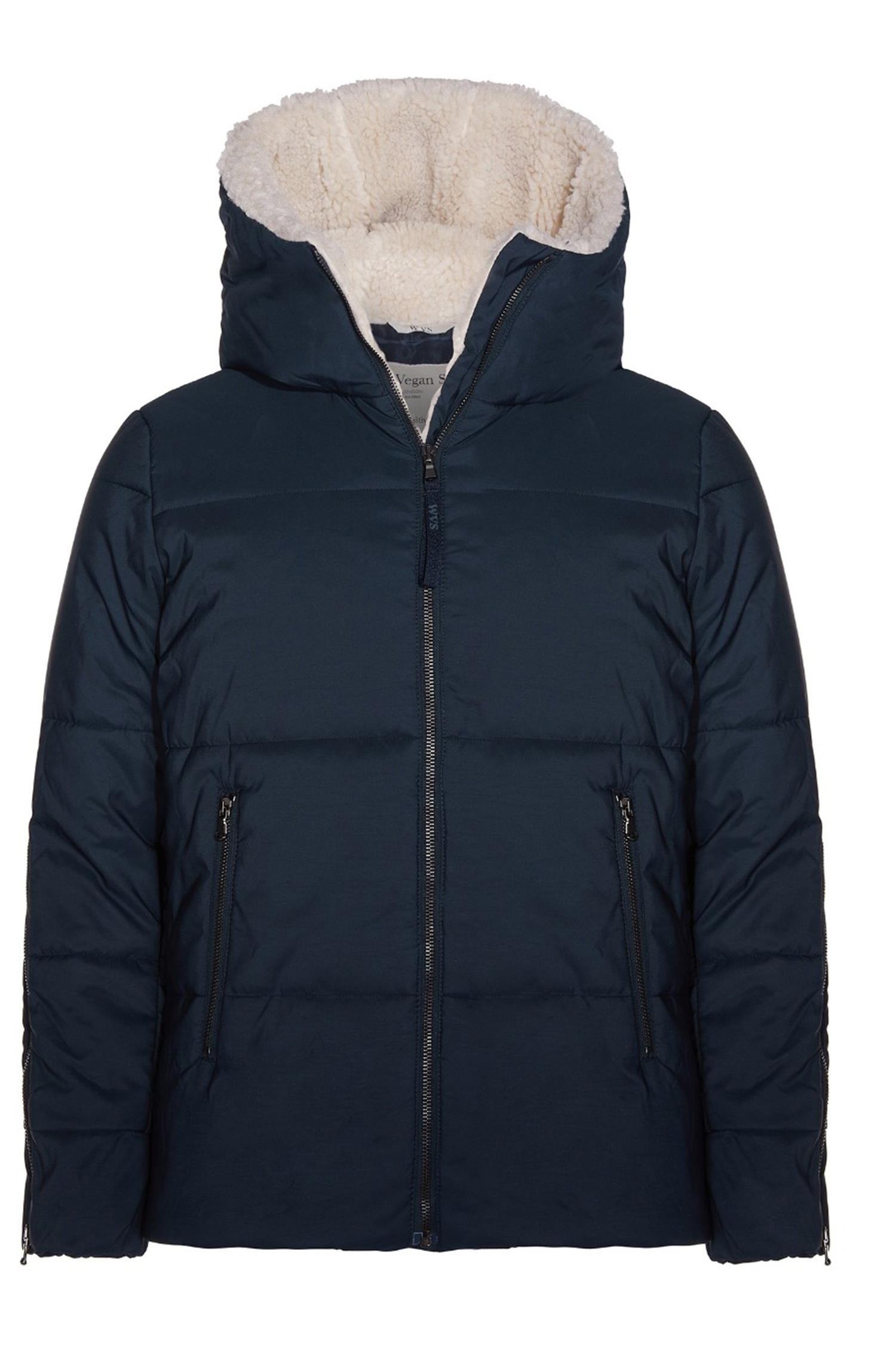 Will's Vegan Store Damen vegan Puffer Veganes Lammfell Dunkelblau & Creme