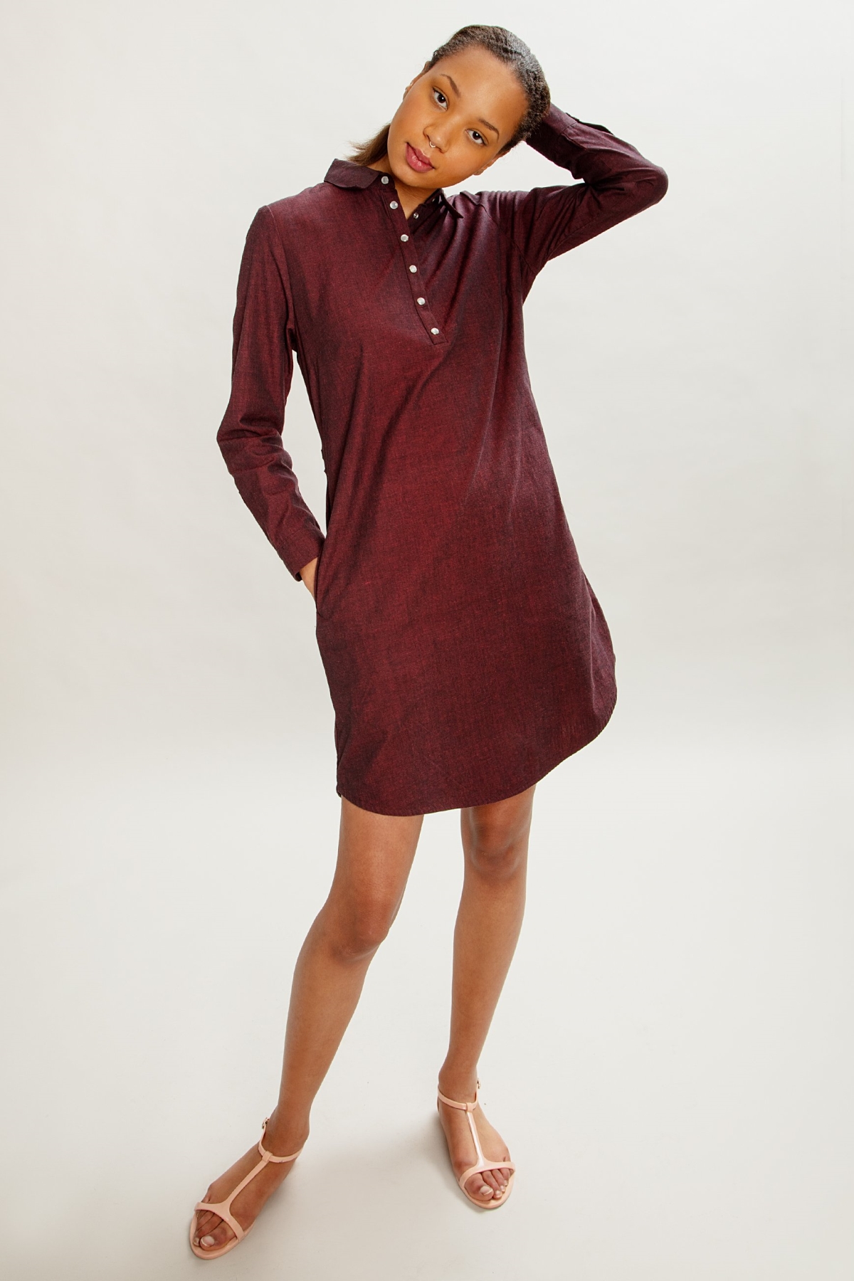 MAHLA Damen vegan Hemdblusenkleid Ulpu Dunkelrot