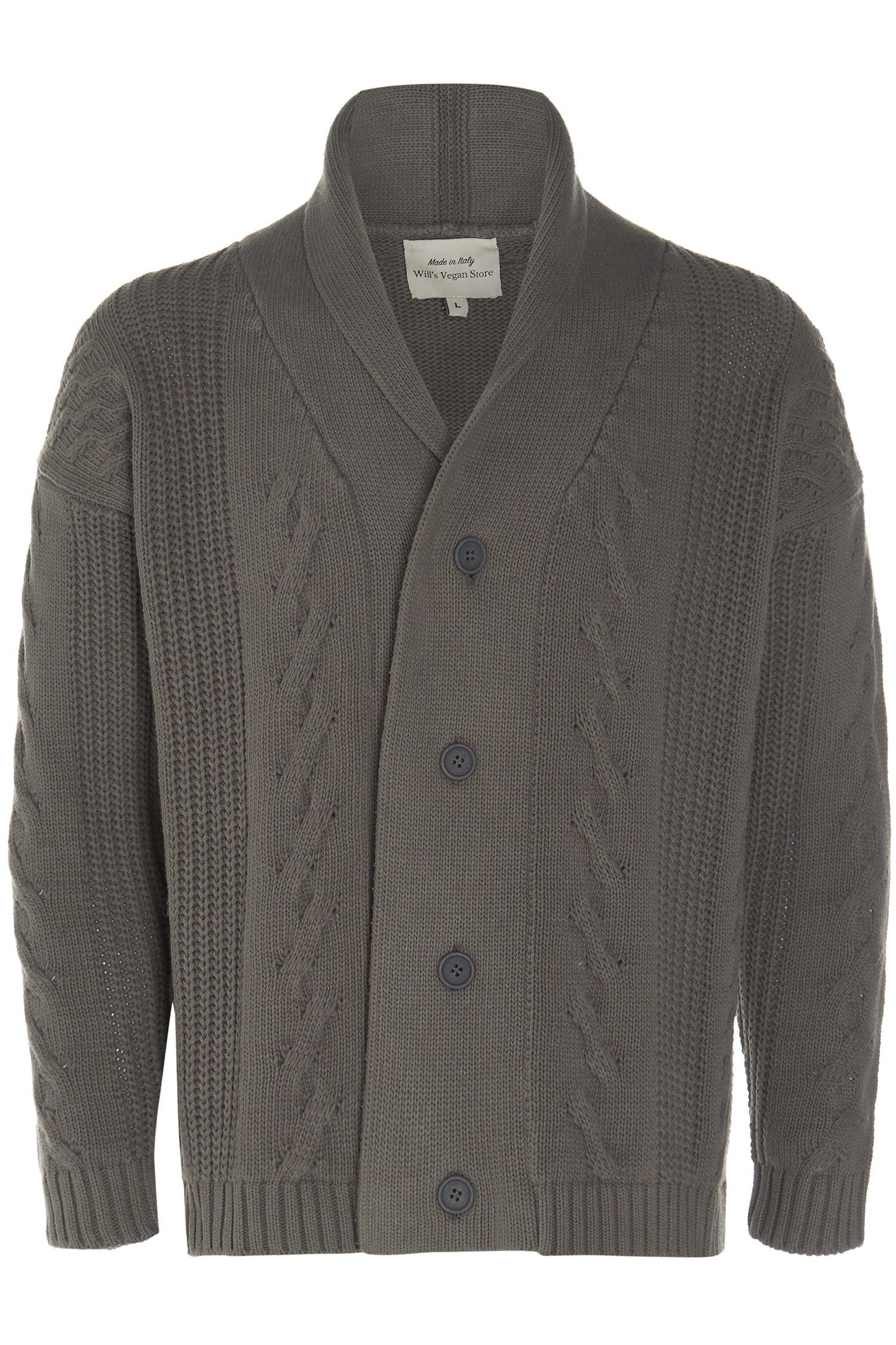 Will's Vegan Store Herren vegan Strickjacke Grobstrick Grau