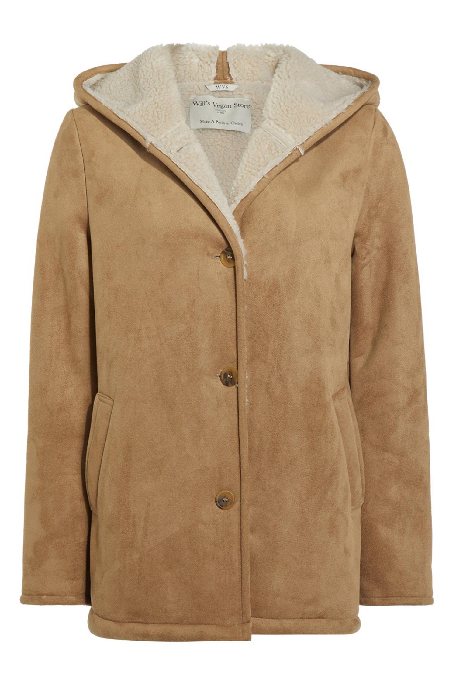 Will's Vegan Store Damen vegan Mantel Vegan Lammfell Braun