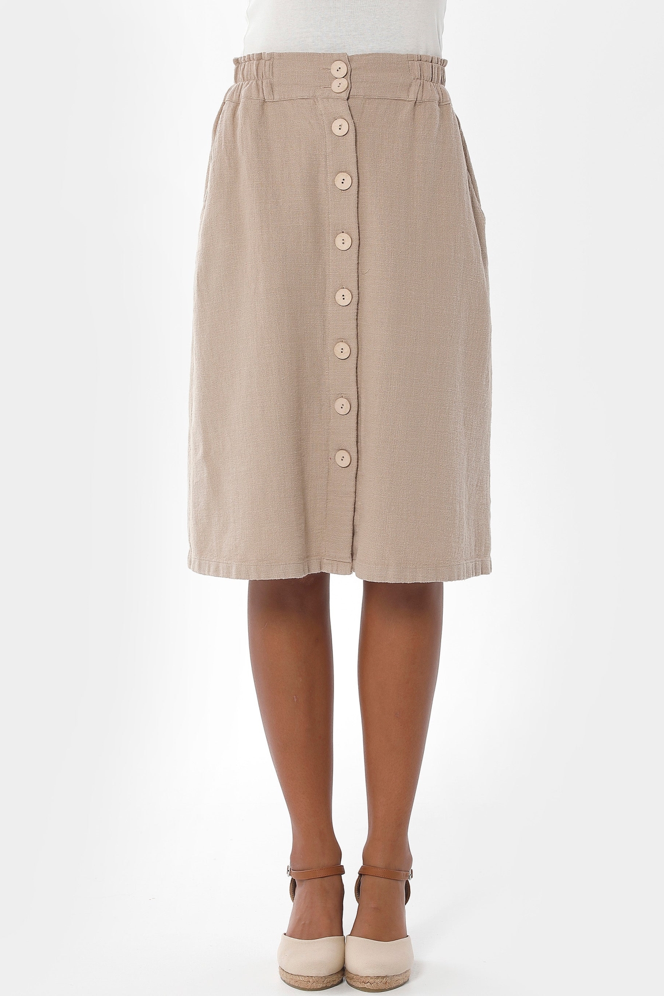 ORGANICATION Damen vegan Rock Knöpfe Beige