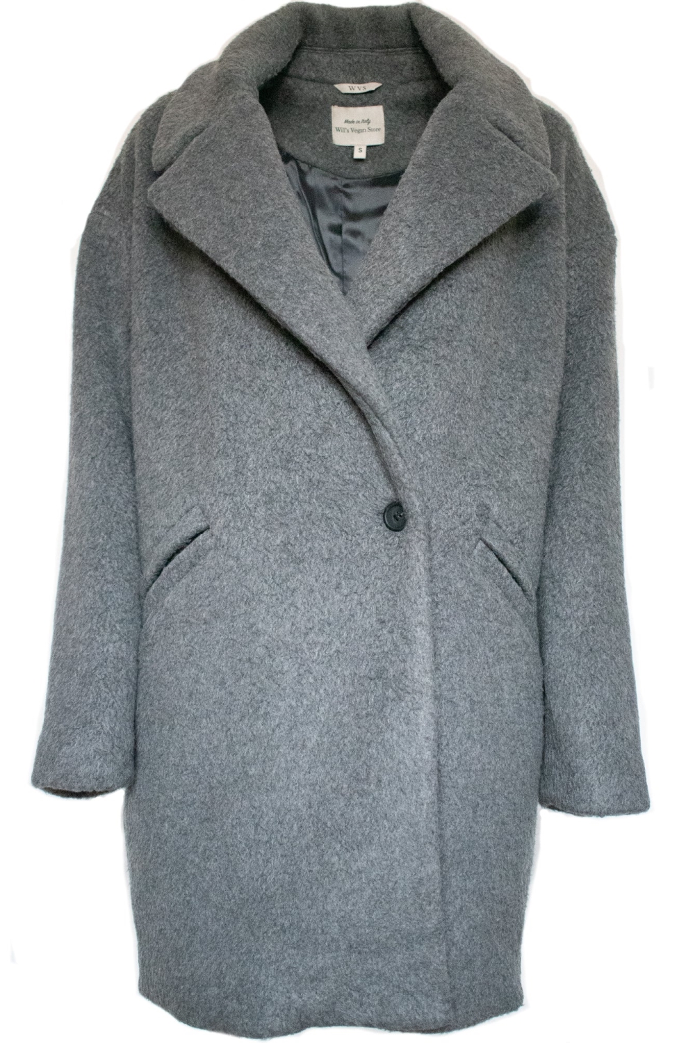 Will's Vegan Store Damen vegan Mantel Oversize Vegane Wolle Grau