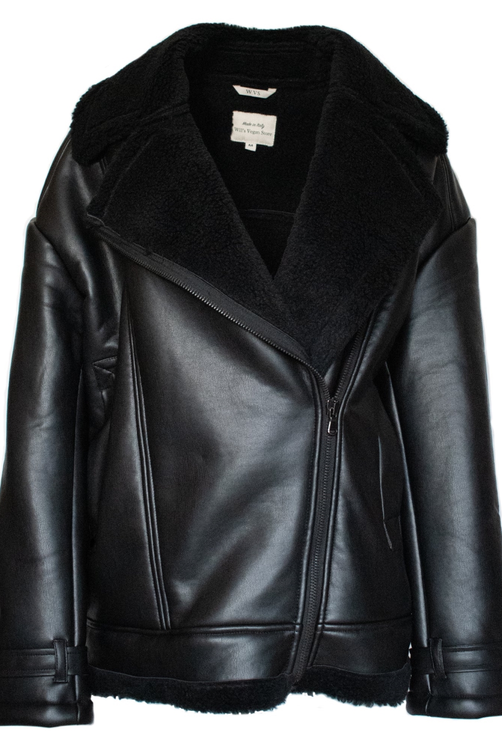 Will's Vegan Store Herren vegan Herren Oversized Recycled Vegan Shearling Aviator Jacket Schwarz