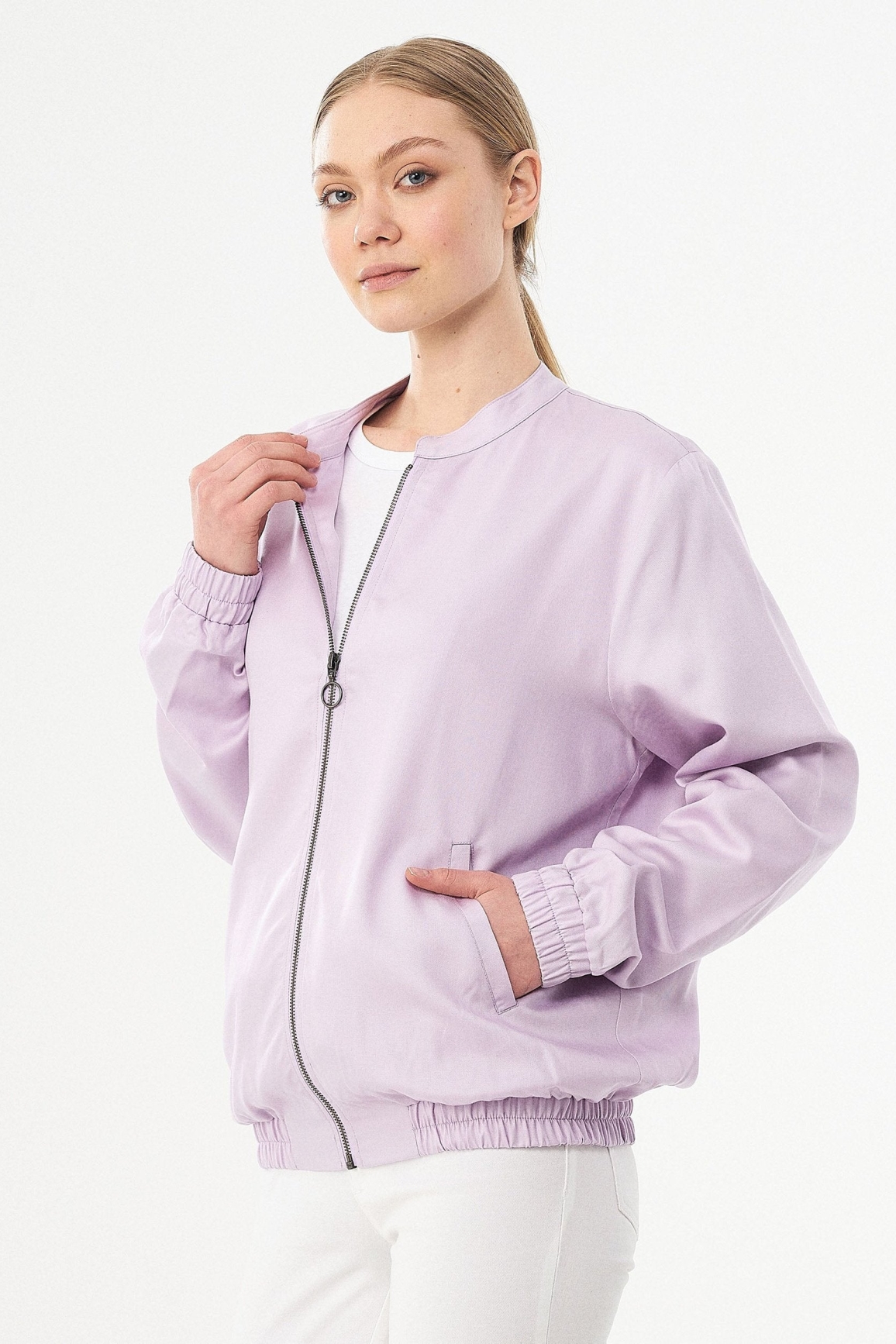 ORGANICATION Damen vegan Bomberjacke Lavendel Lila